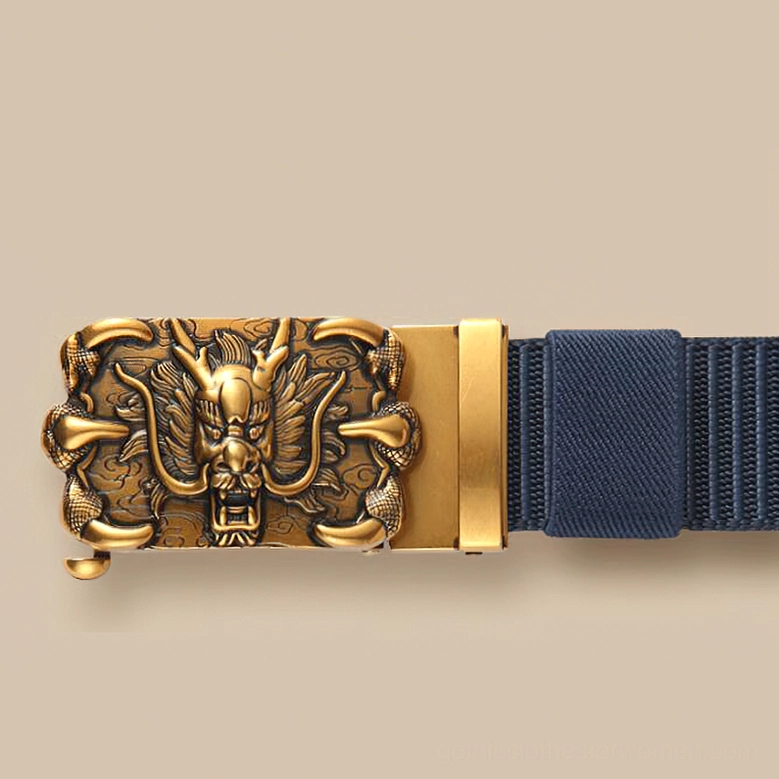 Gothic belt automatic bronze dragon buckle attachment point on premium nylon webbing