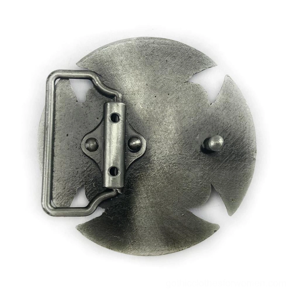 Celtic buckle reverse side with matte antique silver finish and screw fastening system