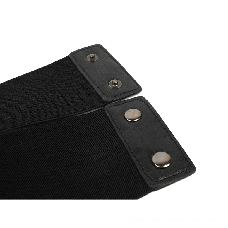 Elastic Fastener and Snap Button Closure Detail - Gothic Corset Belt Side View with Leather Attachment Tabs