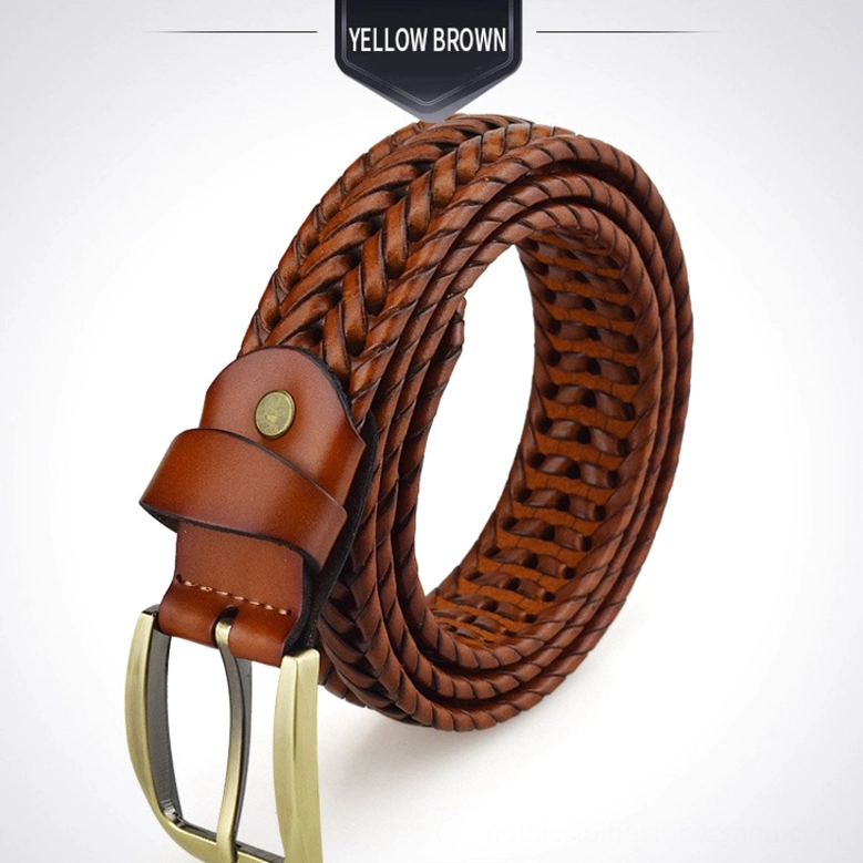 Hand-braided gothic leather belt in mixed weave showing craftsmanship and metal buckle fastening mechanism