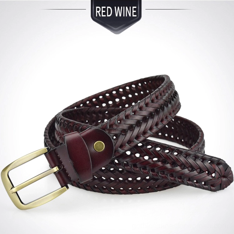 Gothic hand-braided leather belt texture detail highlighting intricate knit pattern and leather quality from overhead angle