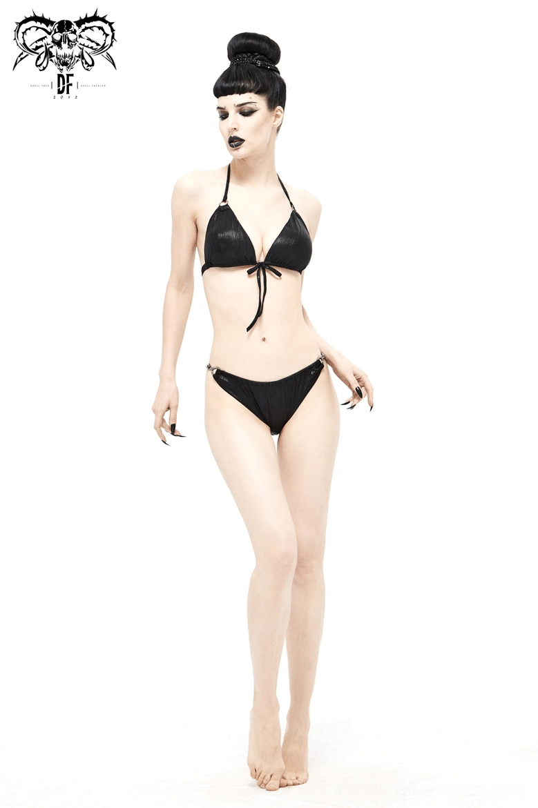 Gothic black bikini top artistic styling - fashion photography showcasing dark aesthetic and indie design