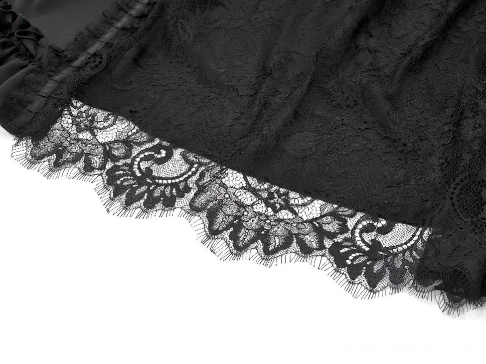 Black gothic maxi skirt complete product presentation showing silhouette and lace panel design