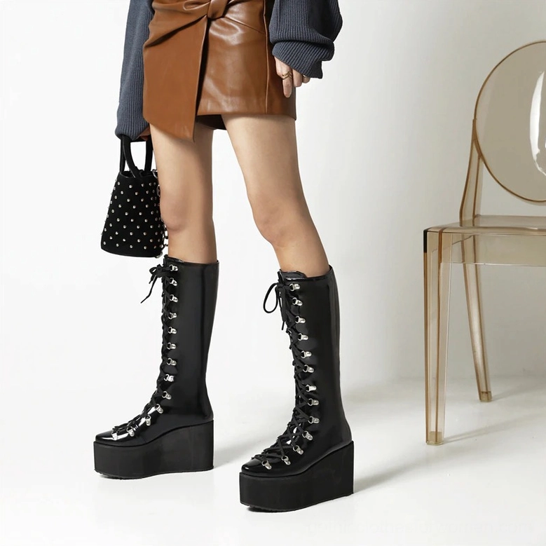Gothic black platform boots for women styled view showing overall silhouette