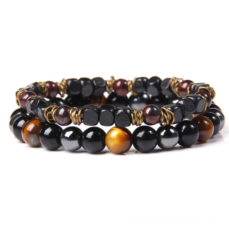 Black tiger's eye and faceted stone beaded bracelet - gothic protective energy jewelry