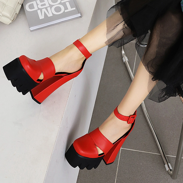 Gothic block heel platform sandals demonstrating versatile styling potential for rock and goth aesthetic fashion