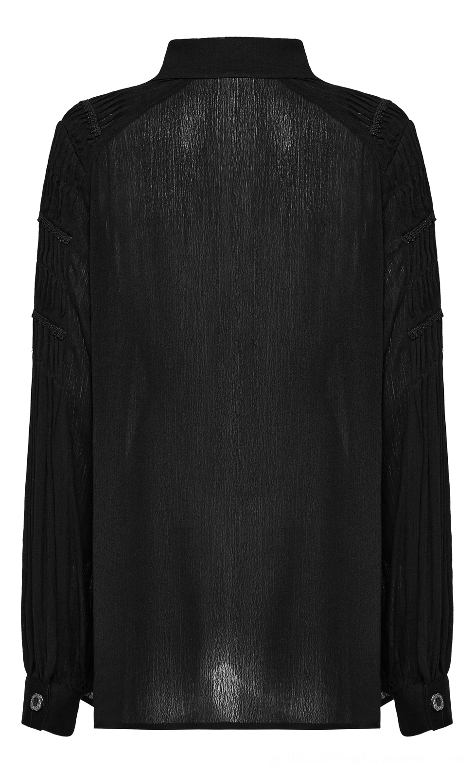 Gothic blouse back flat lay showing plain back, buttoned cuffs, and overall garment silhouette