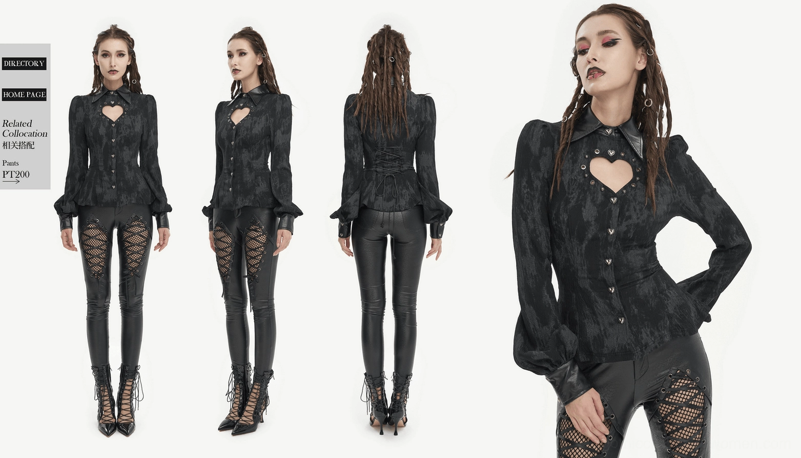 Black gothic blouse detailed back lace-up corset construction showing craftsmanship and fit