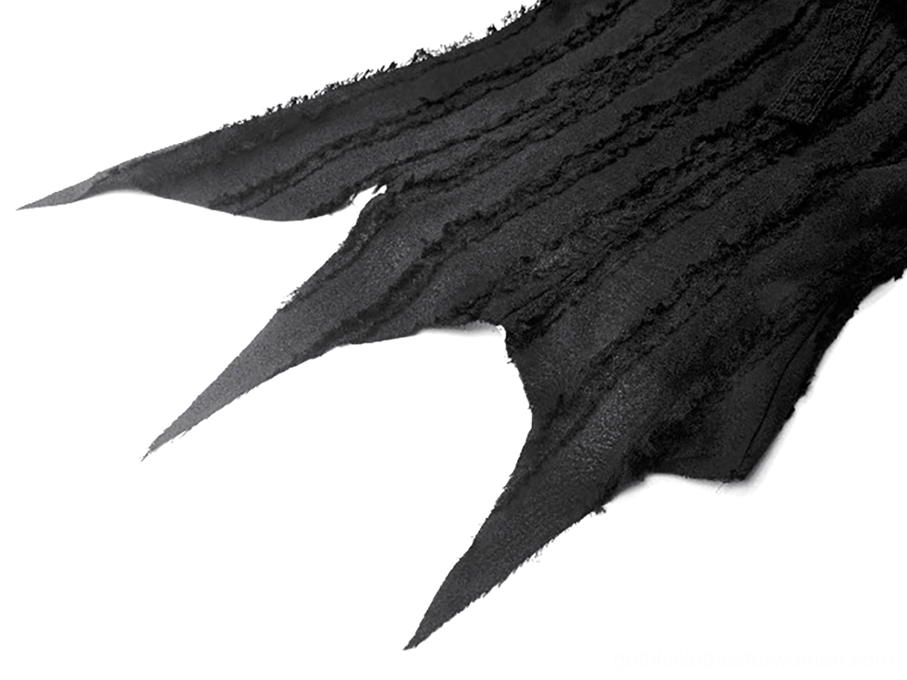 Black gothic lace ruffle blouse back yoke detail, showcasing layered ruffle construction and tailored structural design