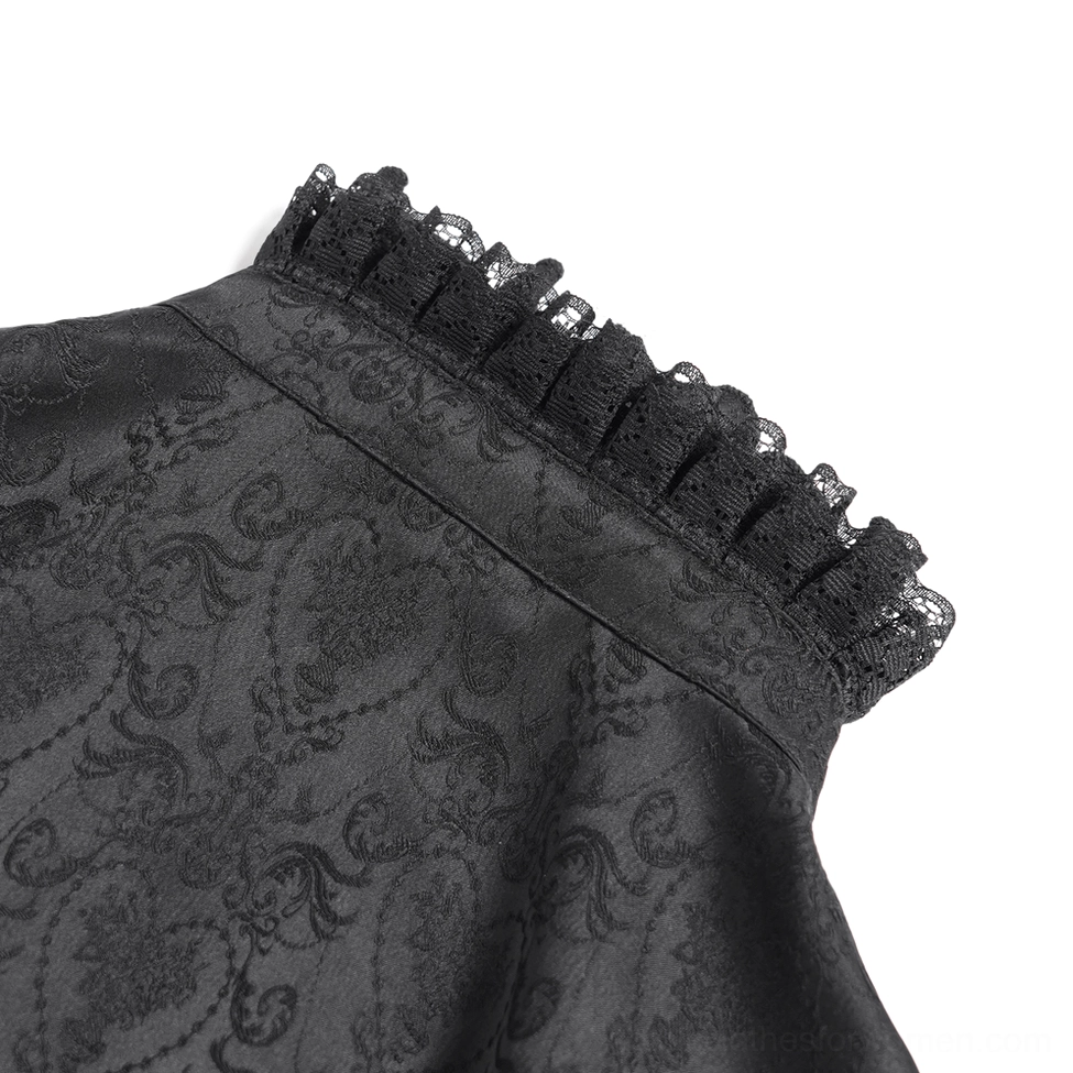 Black Gothic Blouse Bell Cuff and Sleeve Lace Trim Close-Up Detail