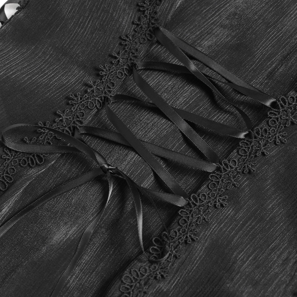 Victorian gothic blouse button front and sheer yoke detail showing closure mechanism and mesh panel