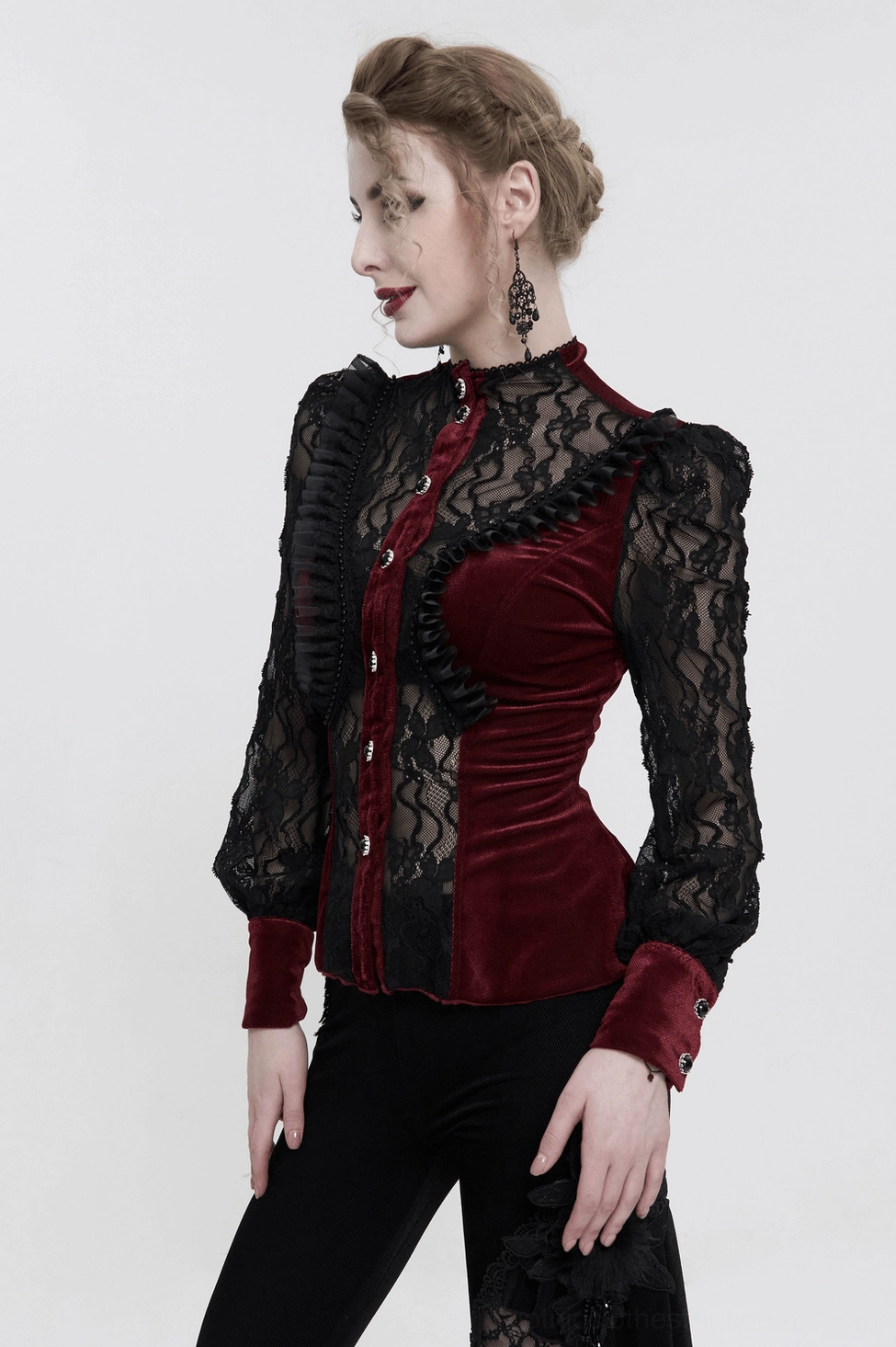 Gothic blouse corset back design with lace-up closure creating dramatic silhouette - back detail