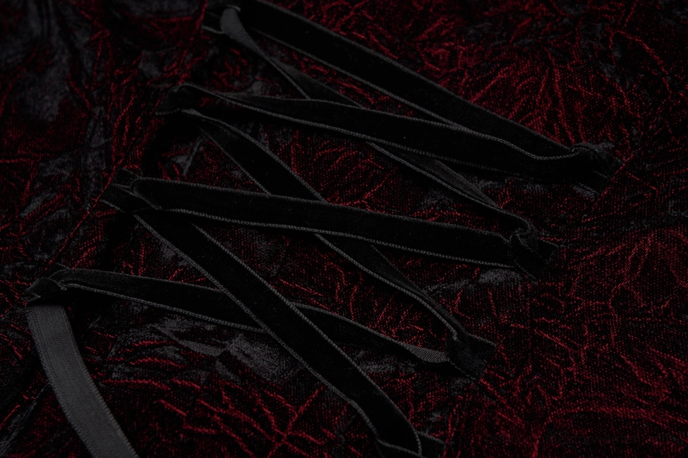 Velvet lace-up gothic blouse texture and construction detail showing crimped velvet surface