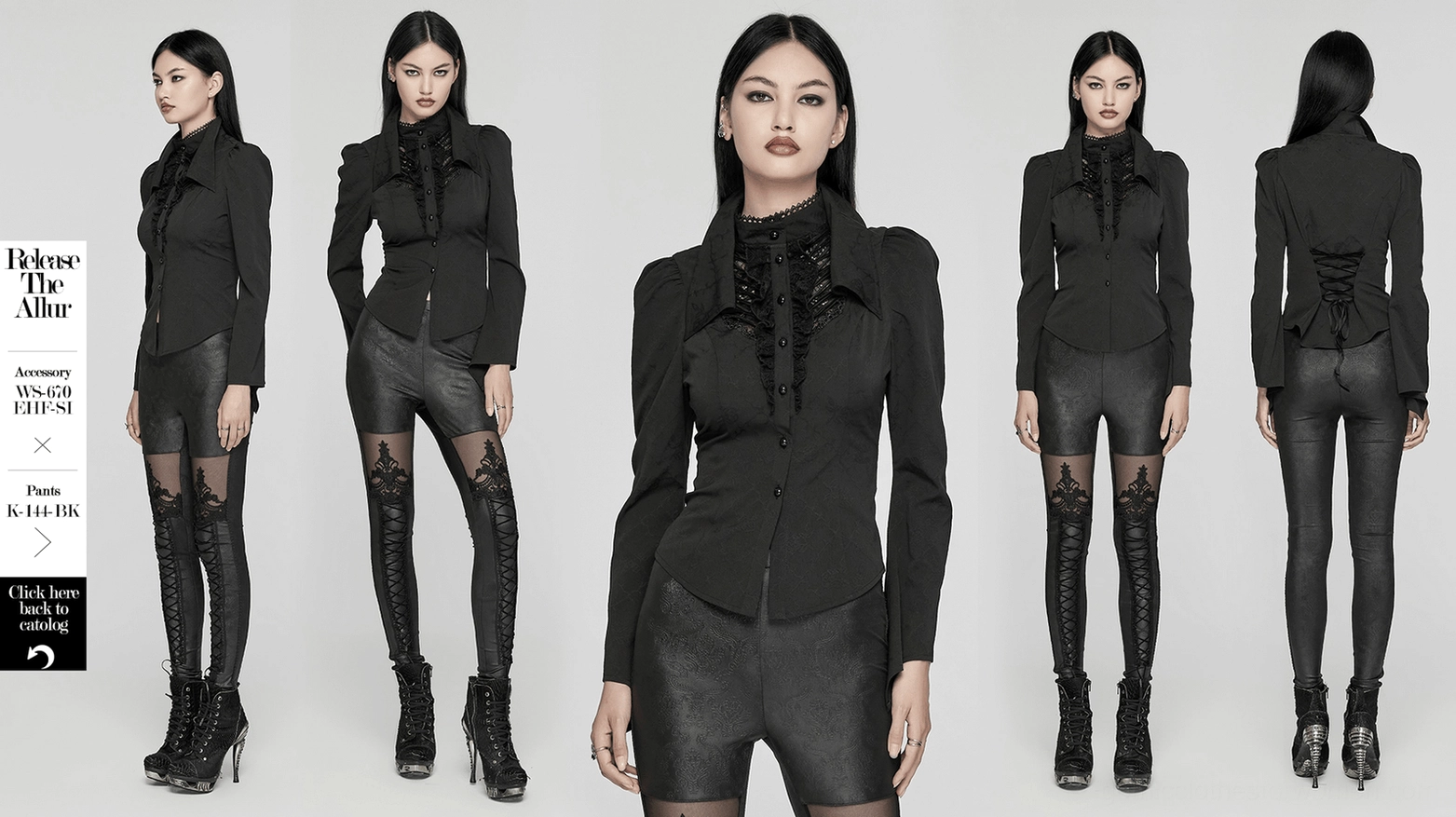 Front drawstring detail and lace splicing on victorian-inspired gothic women's blouse