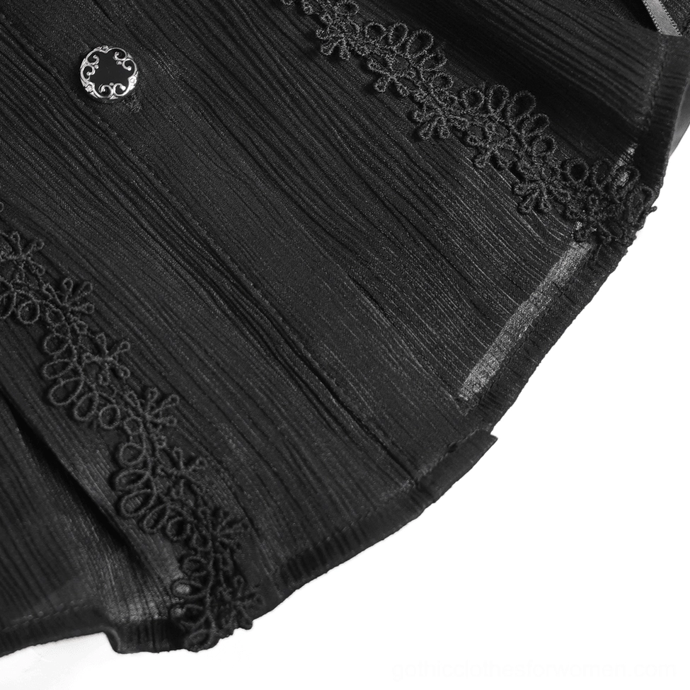 Victorian gothic blouse fabric detail showing rayon and polyester blend texture and crinkled finish