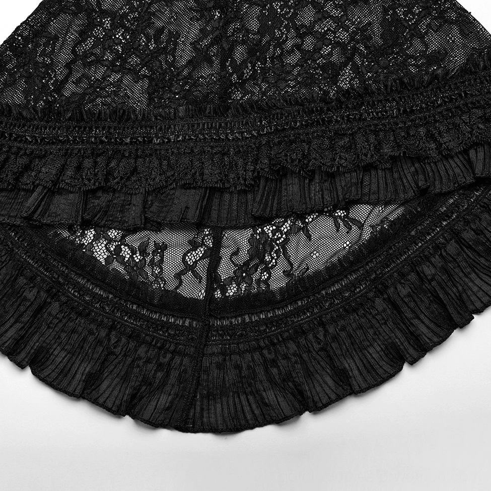Black lace gothic blouse fabric detail showing matte finish and quality lace overlay construction