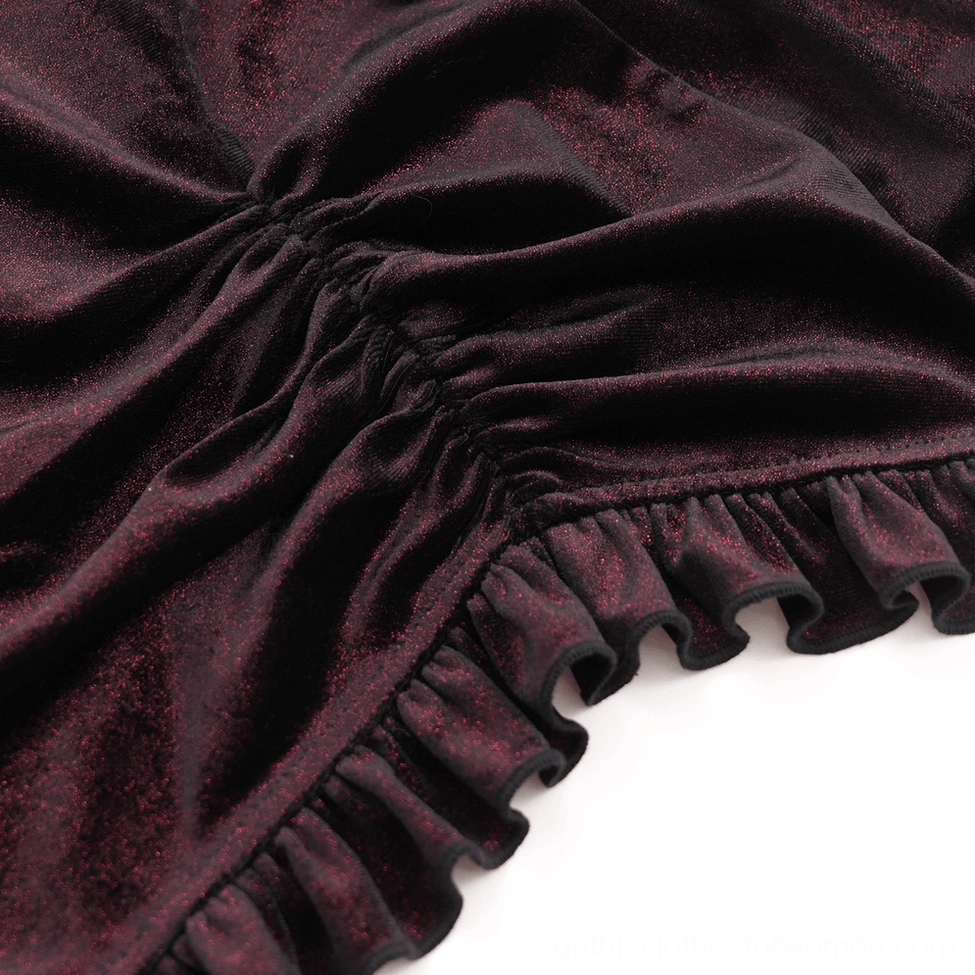 Gothic blouse full silhouette - wine red velvet with bell sleeves and asymmetrical hem design