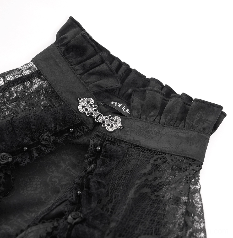 Victorian gothic blouse high neckline detail with floral lace accents and elegant collar construction