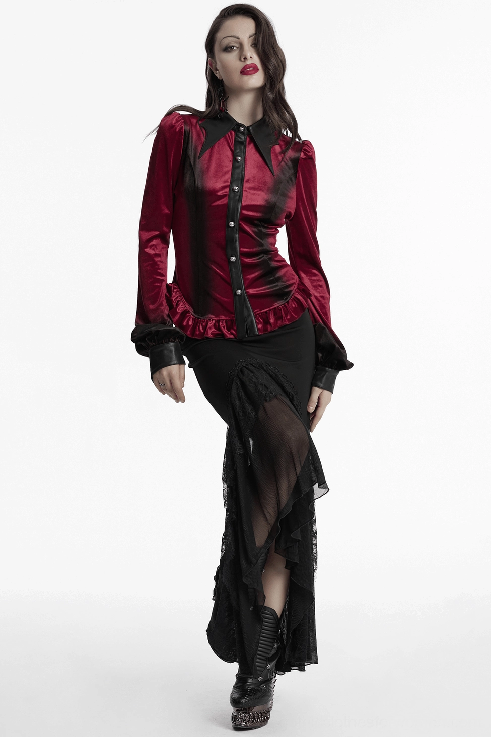 How to measure guide for Gothic blouse fit—bust, waist, shoulder, and sleeve length instructions