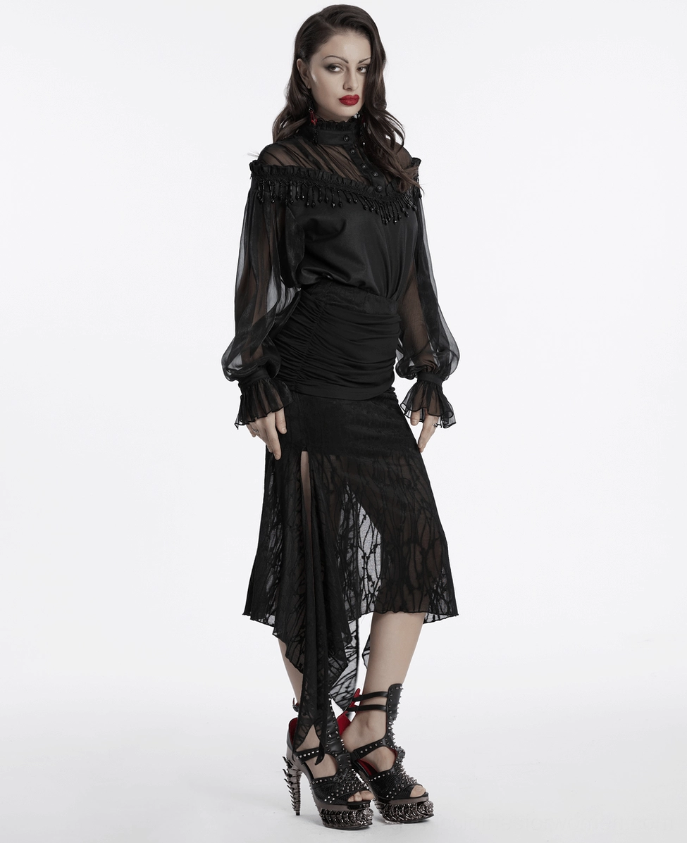 Gothic blouse silhouette view highlighting off-shoulder design and dramatic sleeve styling