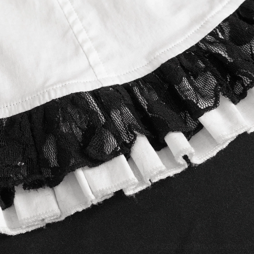 Full-length profile view of gothic Victorian blouse showing dramatic bell sleeve proportions and fitted bodice on mannequin