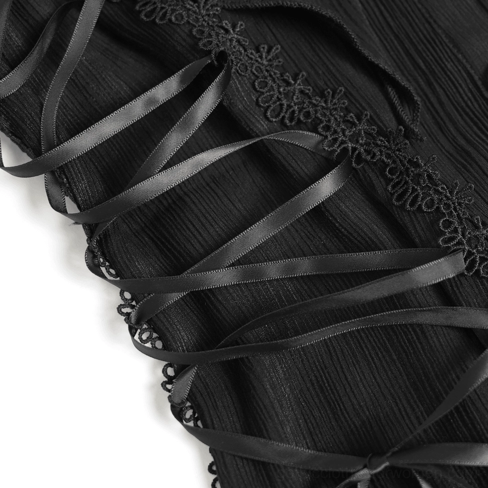 Black gothic blouse puff sleeve and cuff detail with lace trim and petal edge finishing