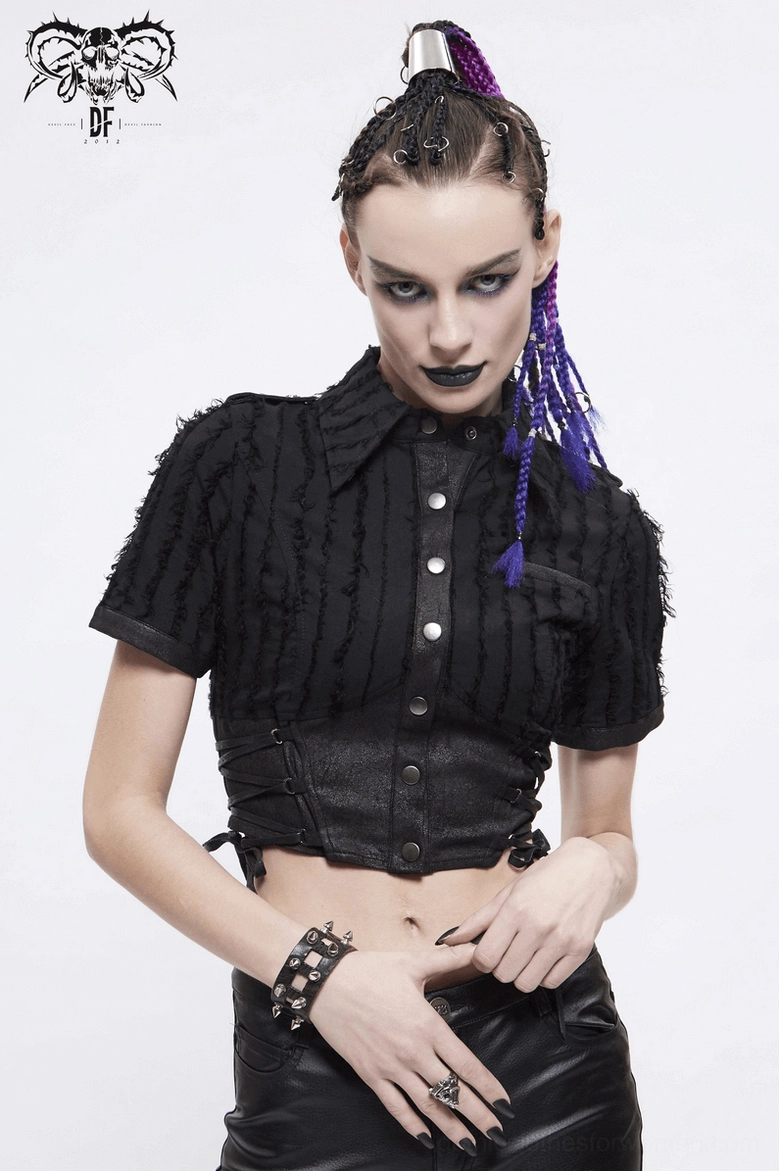 Black gothic blouse alternative view highlighting punk-inspired design elements and hardware