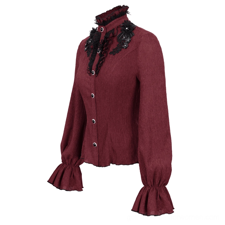 Gothic blouse side front three-quarter flat lay view displaying flared ruffled cuffs and fitted silhouette