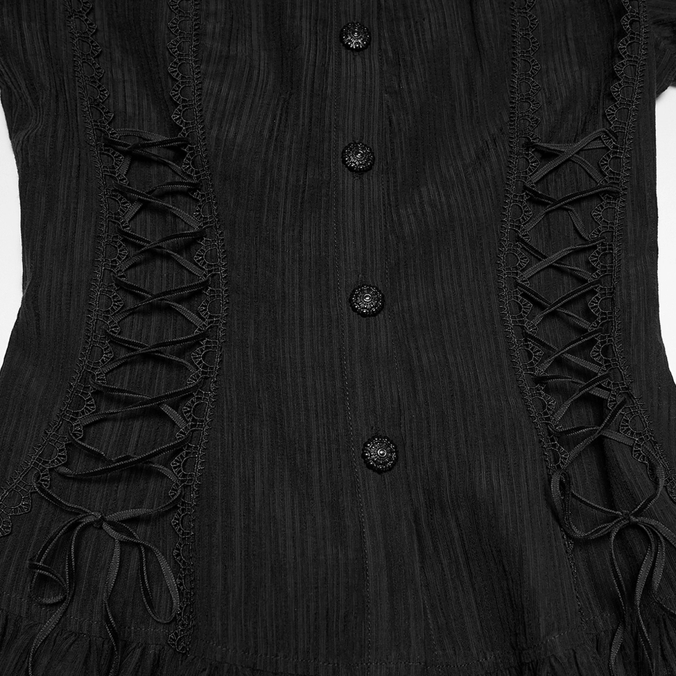 Black gothic blouse size guide and measurement reference showcasing available sizes from XS to 4XL for proper fitting
