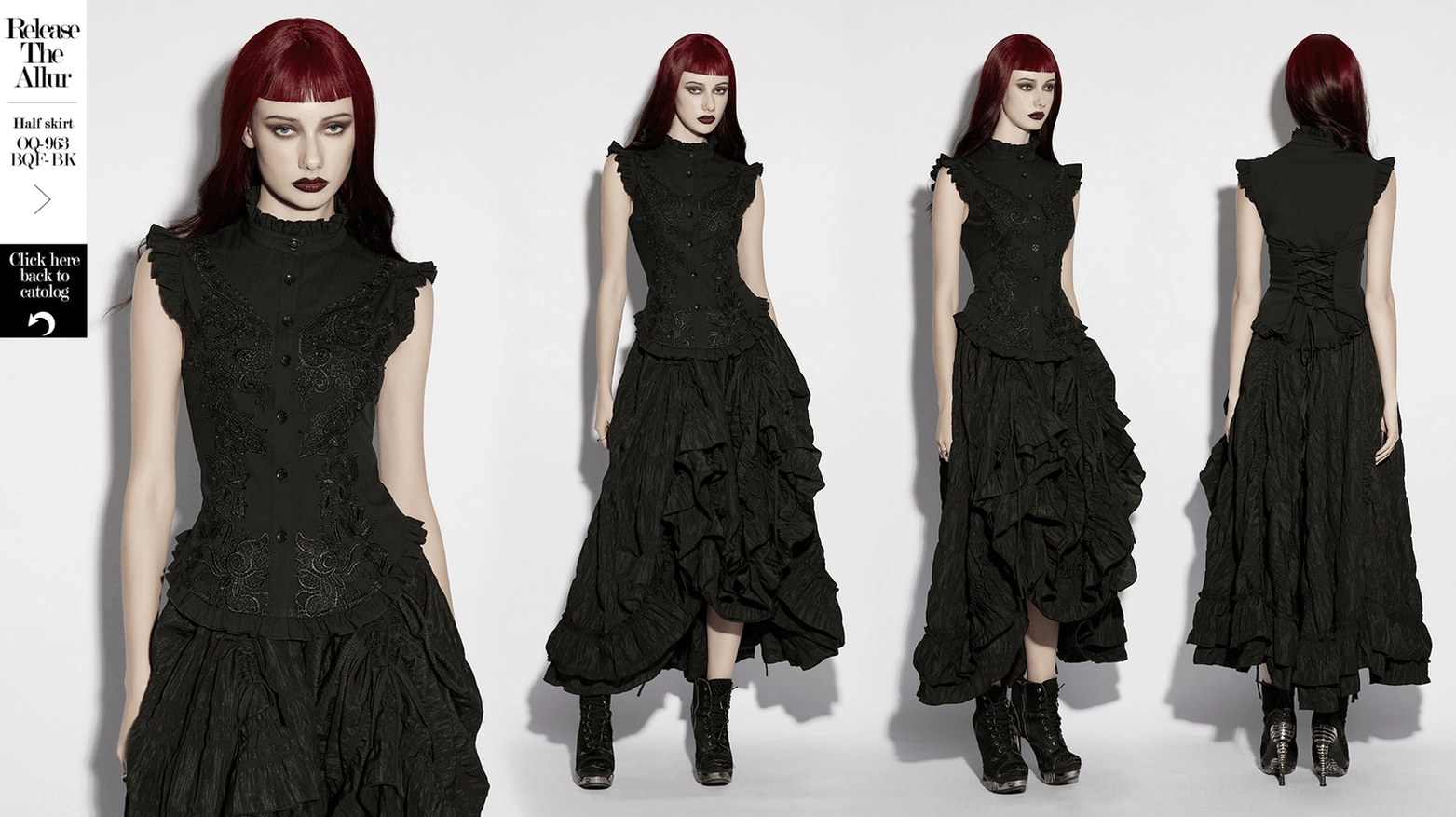 Black gothic lace blouse size chart reference - garment measurements and fit guide for all sizes