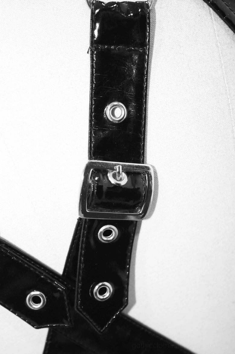 Patent leather strap and metal grommet detail - gothic blouse hardware accent