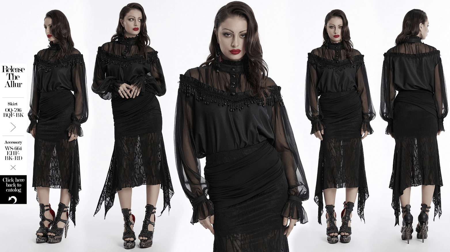 Gothic blouse contemporary styling showing how to wear beaded tassel black sheer blouse