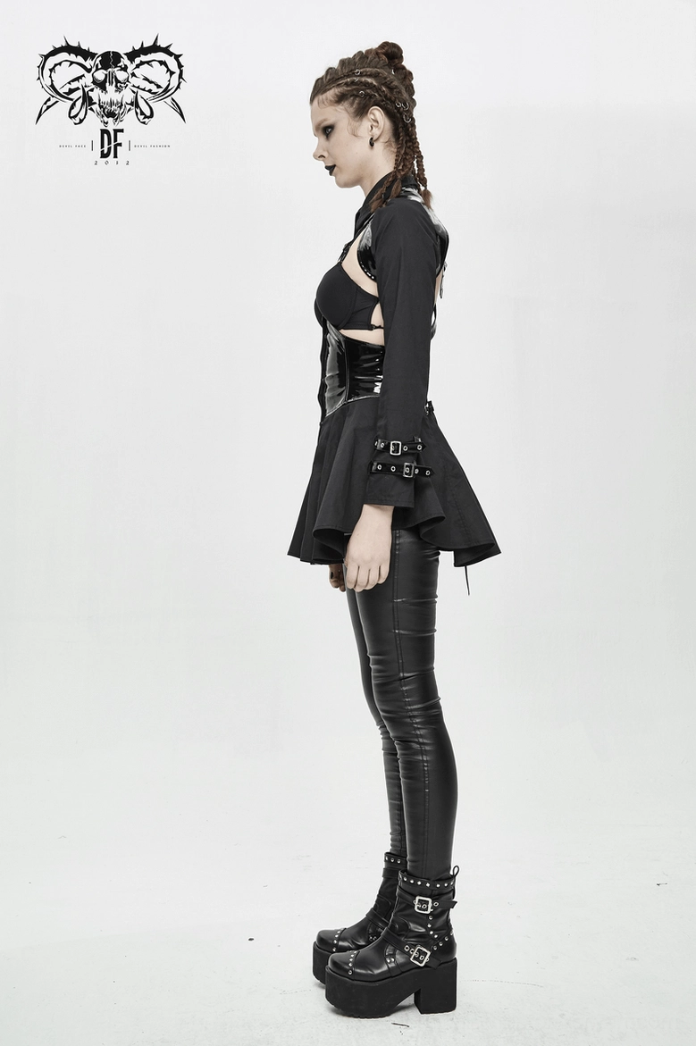 Gothic blouse styling view - demonstrating fit and structural design elements