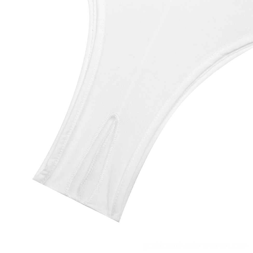 Gothic sleeveless bodysuit front-side combination view showing halter neckline and form-fitting design