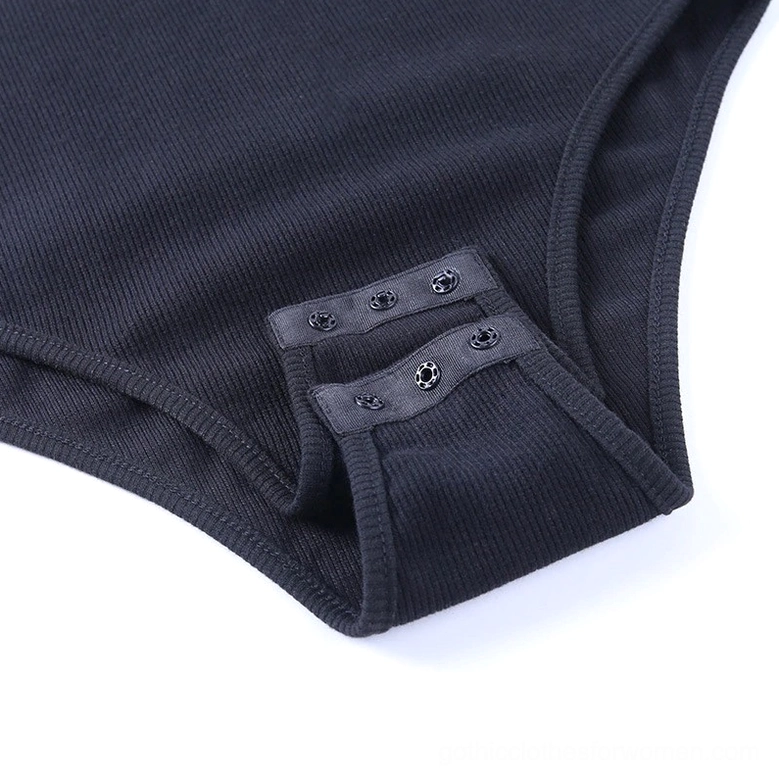 Gothic bodysuit material and construction quality, ribbed knit with secure button placement