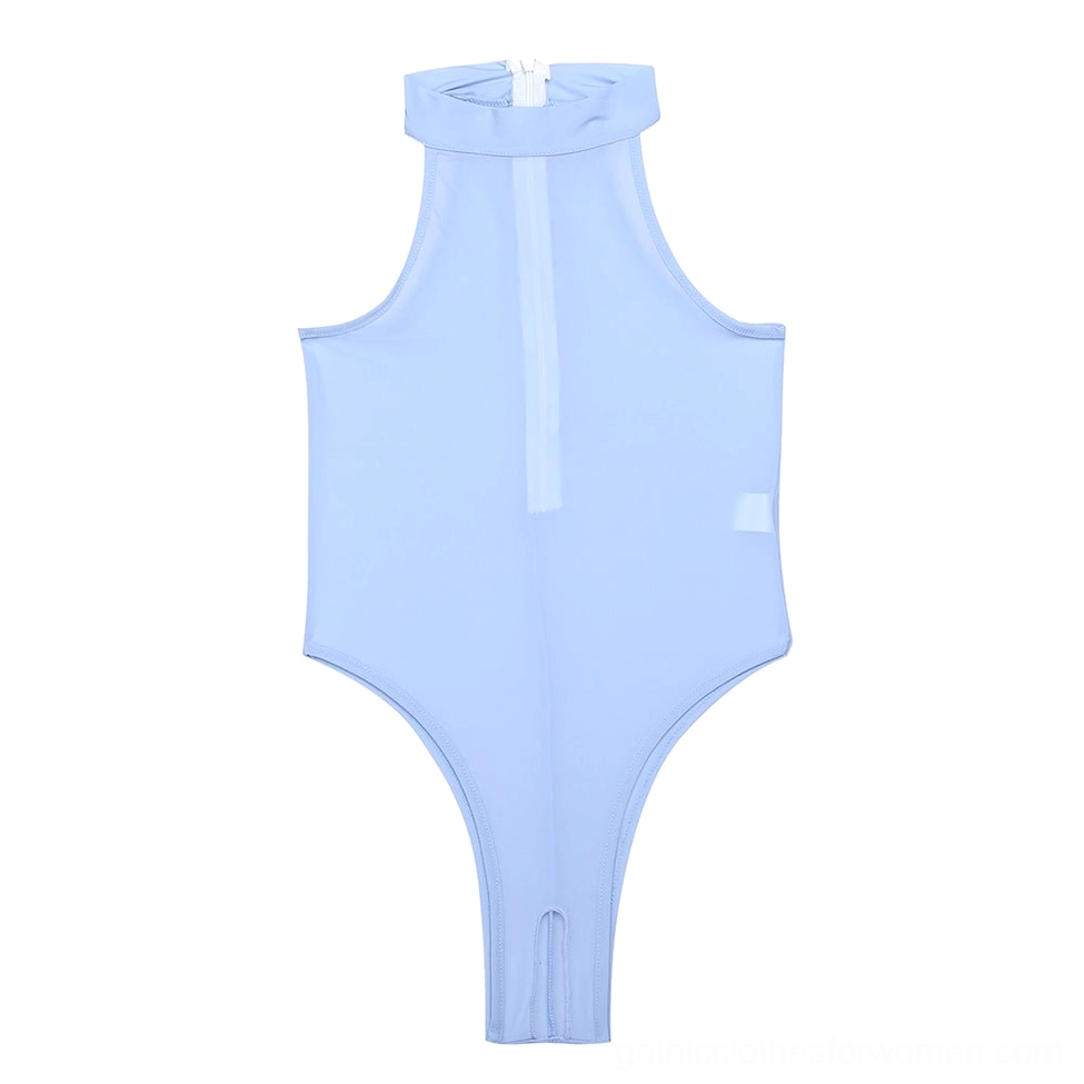 Gothic sleeveless bodysuit showing side and front transition with open back architectural cutout