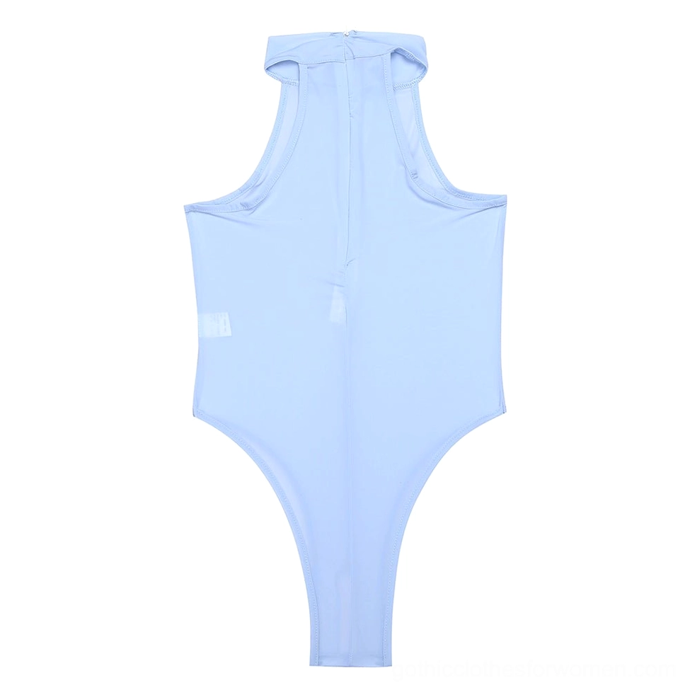 Gothic sleeveless bodysuit detailed side view emphasizing fitted cut and precision construction