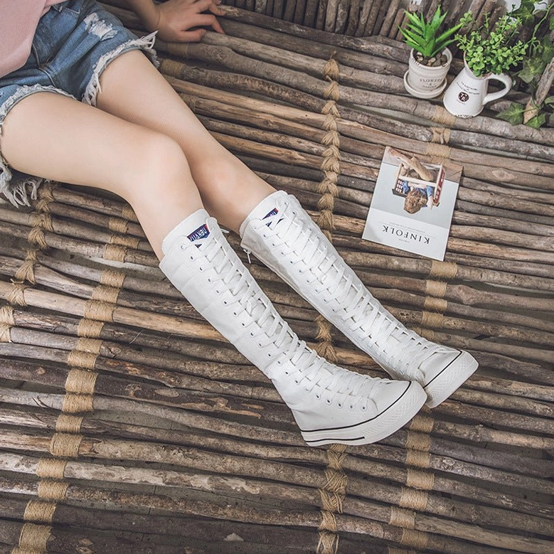 Canvas gothic boots lace-up and zipper dual closure system alternative footwear