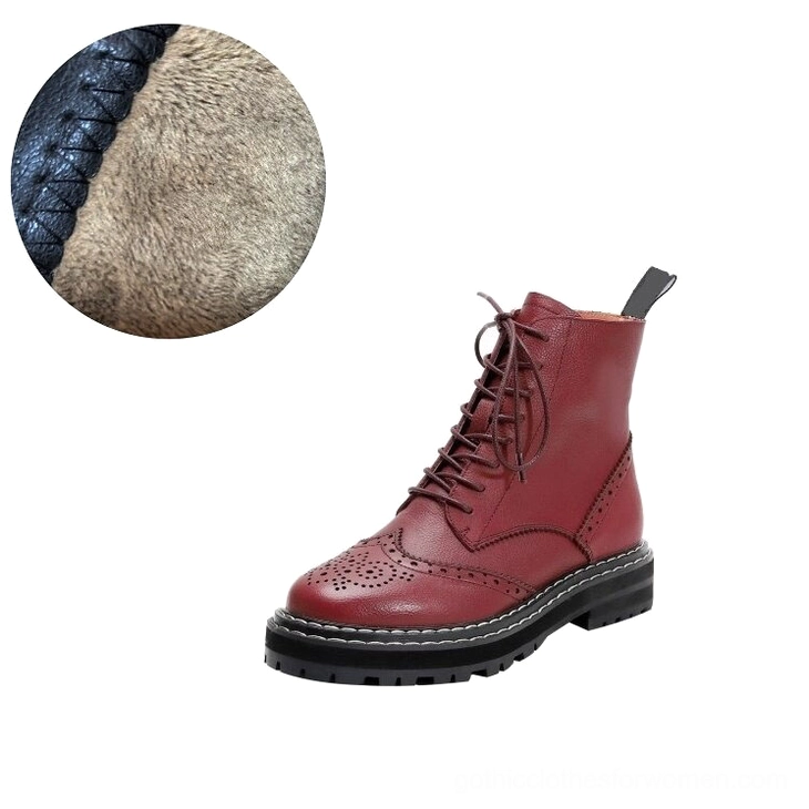 Overhead view of gothic ankle boot interior seam featuring soft warm fleece material and hand-stitched leather edge