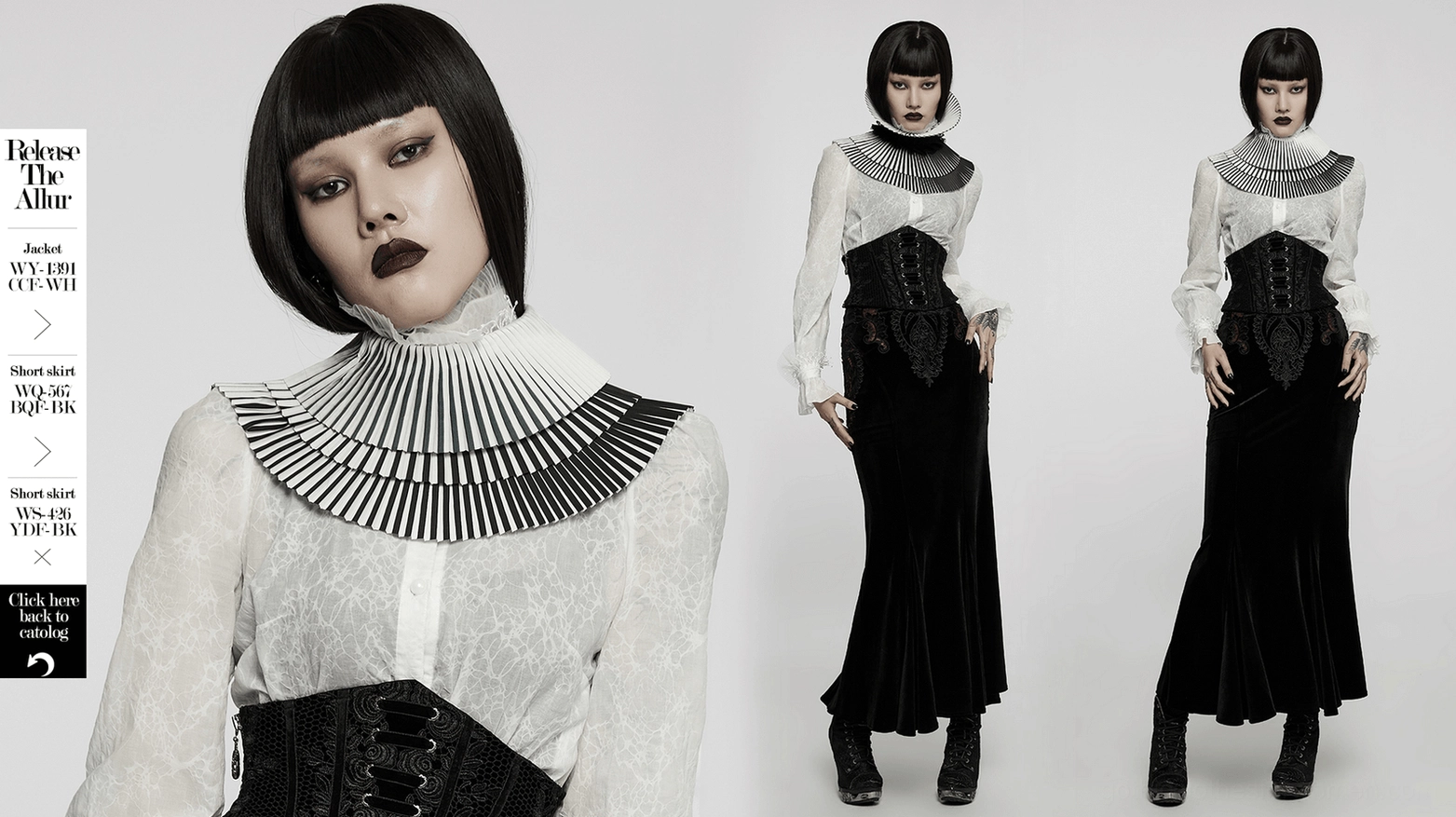 Gothic detachable bow choker product display showing pleated texture and decorative hardware details