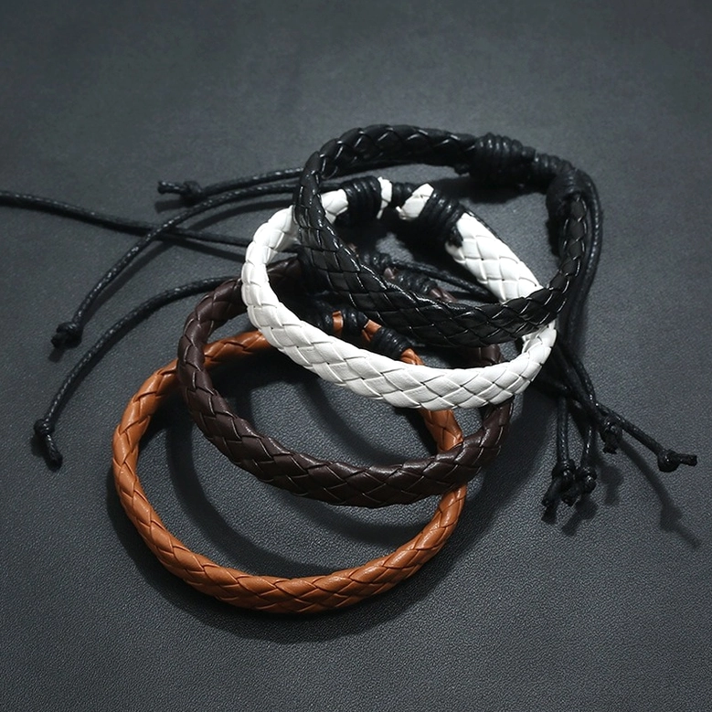 Braided leather gothic bracelet side profile, showing three-dimensional weaving pattern