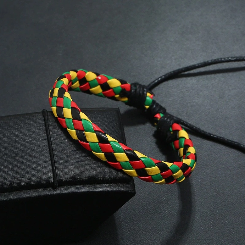 Handcrafted braided leather gothic bracelet texture and material close-up photograph