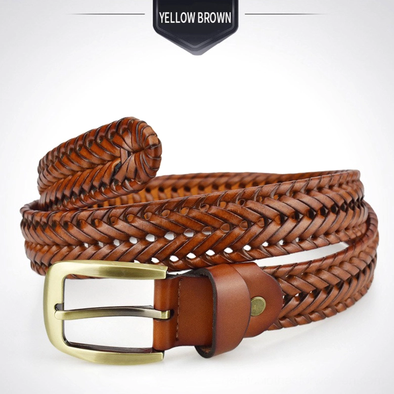 Hand-braided gothic belt showing detailed leather texture, woven pattern consistency, and metal buckle attachment