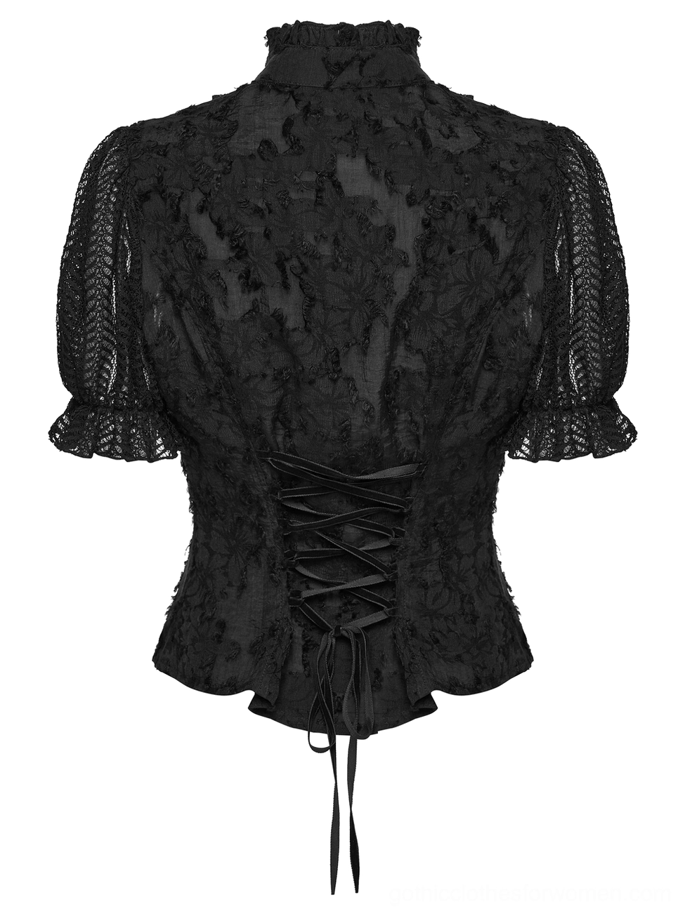 Gothic blouse back flat lay showing ribbon corset lace-up closure and fitted silhouette