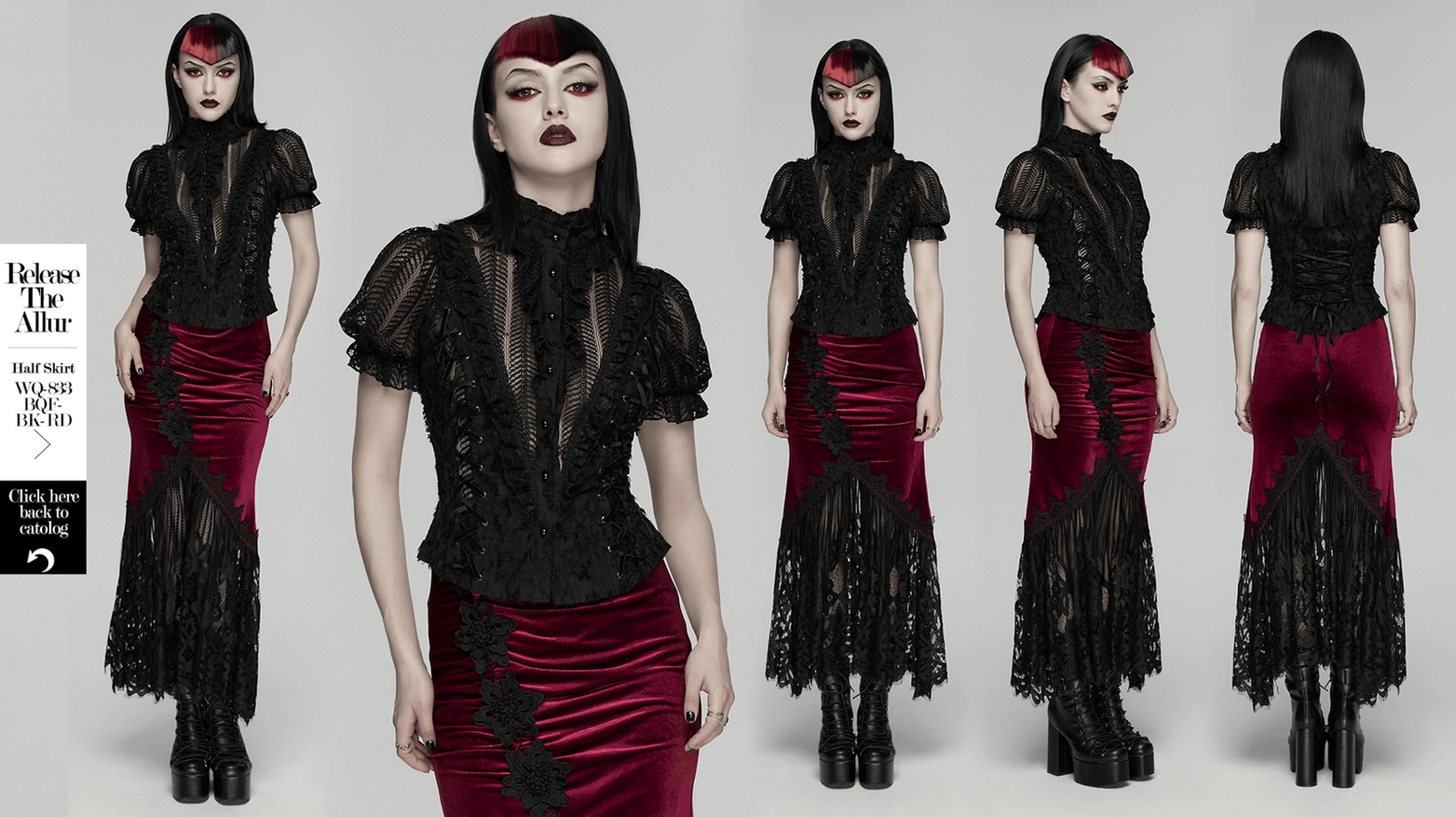 Gothic bubble sleeve blouse cuff detail and sleeve construction with metal eyelets