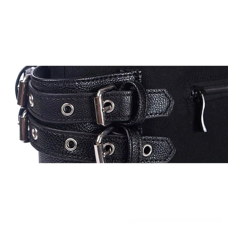 Black gothic canvas tote bag alternative angle showcasing overall rivet studded design and chain embellishments