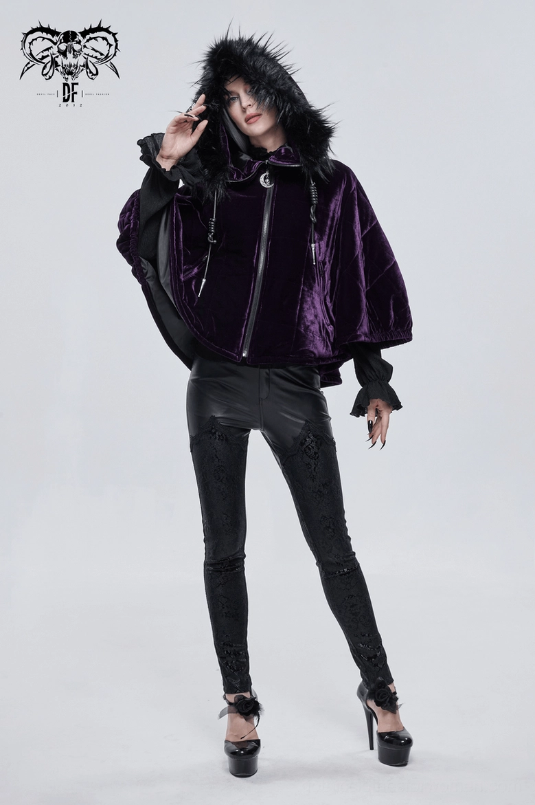 Alternative fashion styling guide showing gothic cape worn with complementary pieces