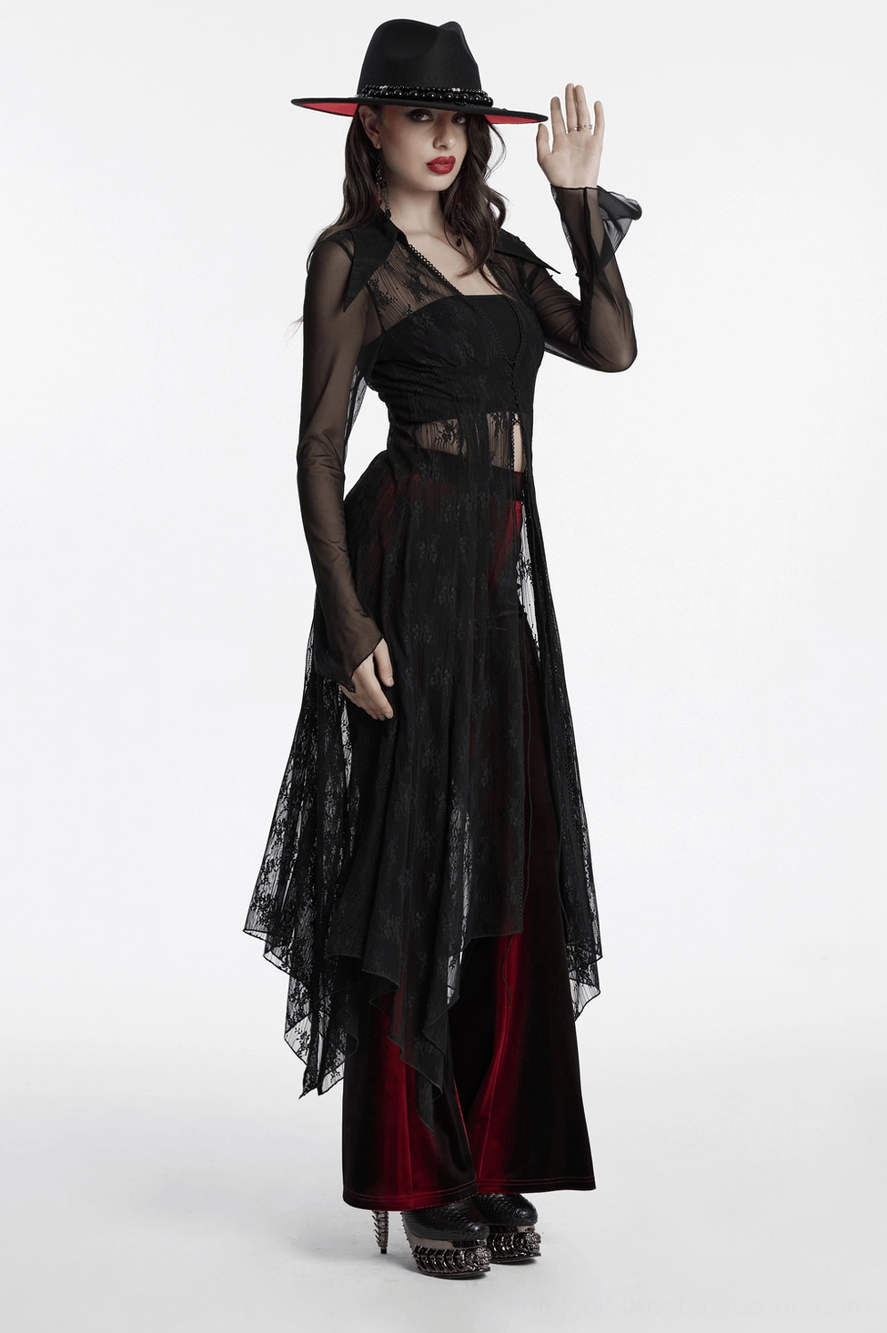 Black sheer lace gothic cape alternative styling for goth events and dark fashion occasions