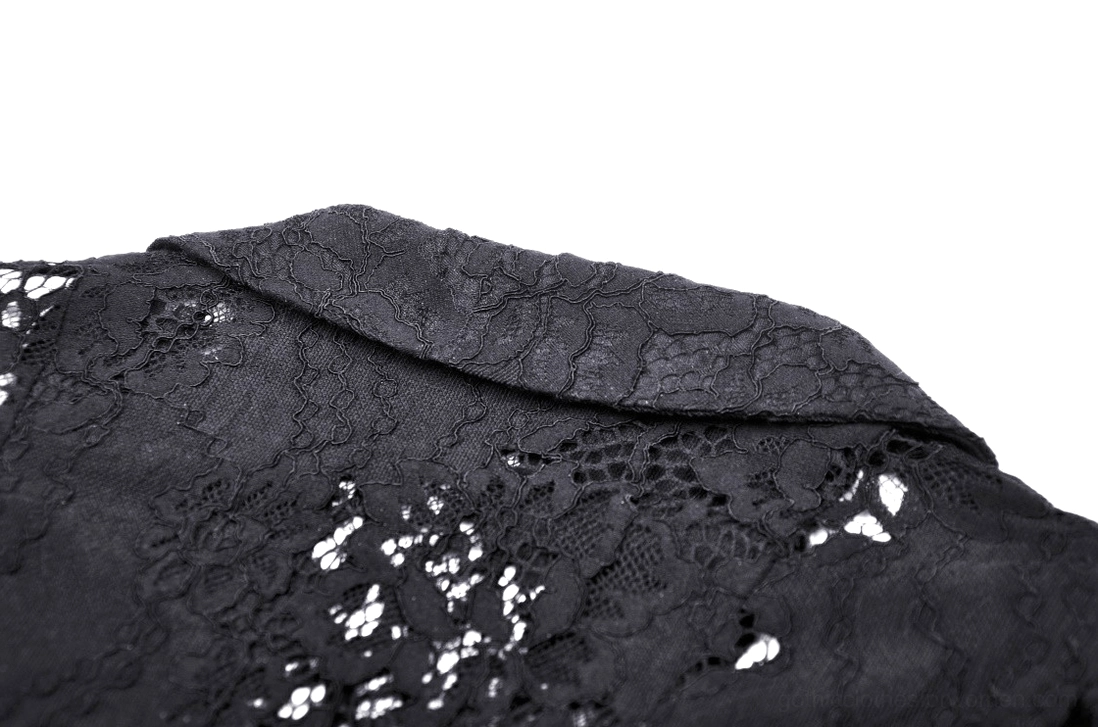 Black lace gothic cape collar and embossed lace pattern structured neckline detail