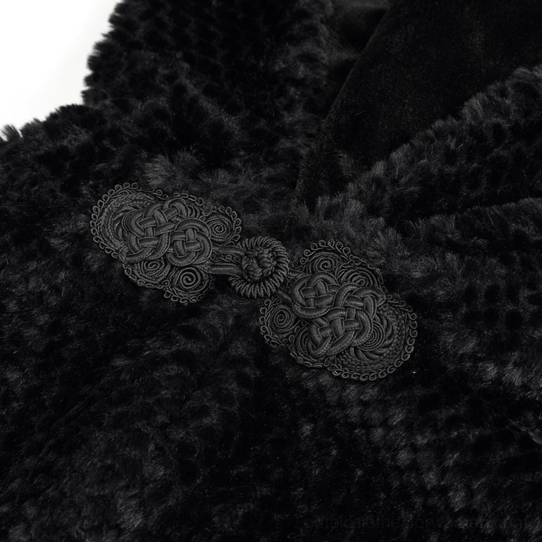 Gothic cape construction detail showing quality stitching and plush material finish